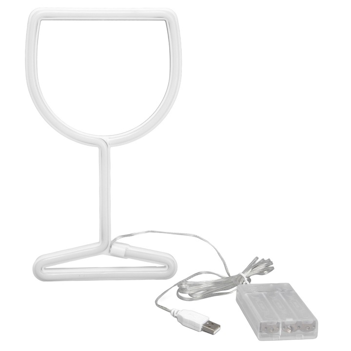 Lumina Neon LED, Design Suspendat, Alimentare Duala, IP45, 26.7x15x1.5cm, Rosu