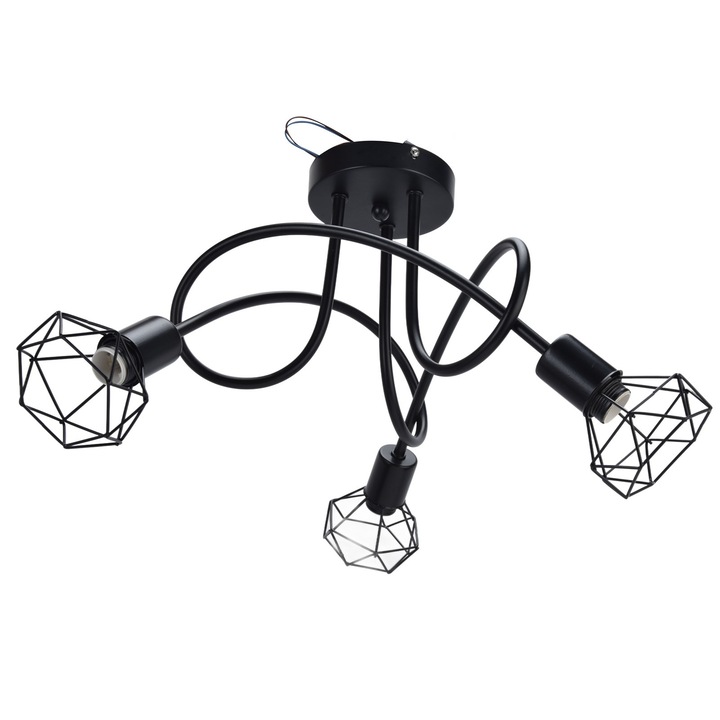Lustra moderna din fier, 3 brate, pentru bec E14, neagra, 35x12cm