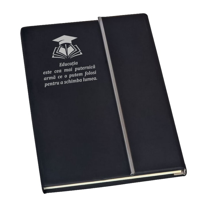 Agenda neagra nedatata, A5, Piksel, Educatie, Absolvire, profesori, cauciucata, inchidere magnetica, 192 pagini