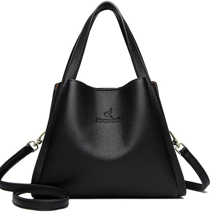 Puha bőr női táska, nagy kapacitású, hétköznapi, fekete