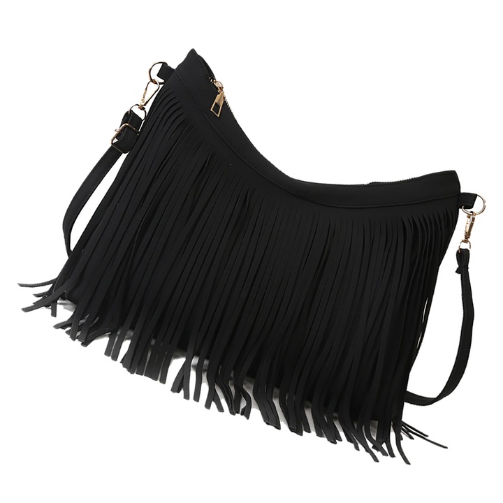 Retró táska, állítható pánt, fekete, 28,5x30x25cm, poliészter