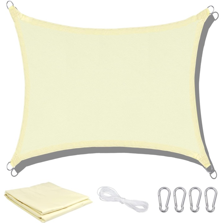 Водонепромокаем правоъгълен сенник 3м x 4м, Тента за двор, с въжета, 95% UV защита, Пергола, Външни покрития за Градина, Балкон, Патио, Бежов