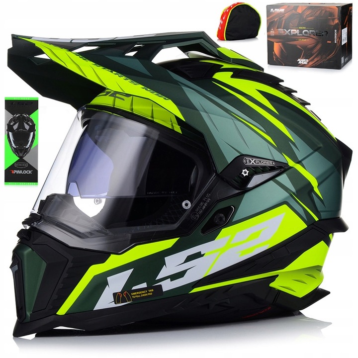 Casca motocross LS2 MX701 Explorer II, fluo mat, 57-58cm, cu Pinlock si viziera antiaburire, set complet