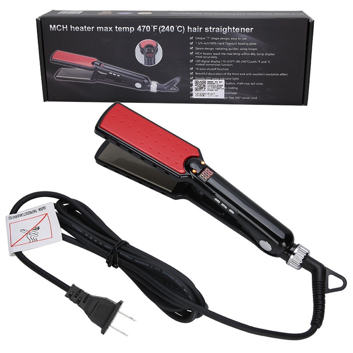 Indreptator de par Fokelyi, temperatura ajustabila, design ergonomic, 180-470F, 120W, rosu