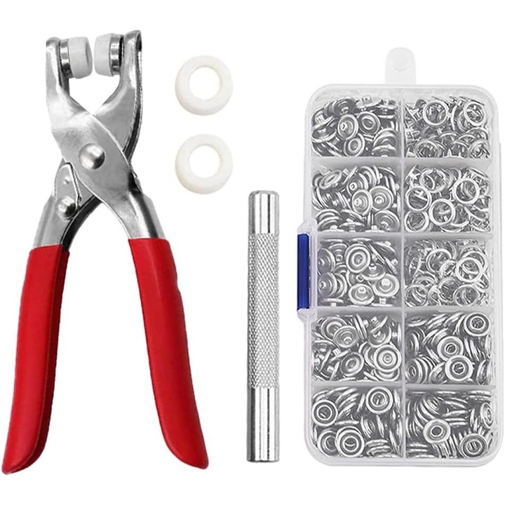 Комплект от 150 метални копчета тип „тик-так“, 9,5 мм, с инструменти за монтаж, за шевни аксесоари