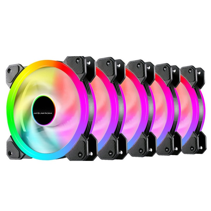 Комплект от 5 PC вентилатора, Fudisenn, ARGB, 1200 RPM, Черен, 120x120x25 мм