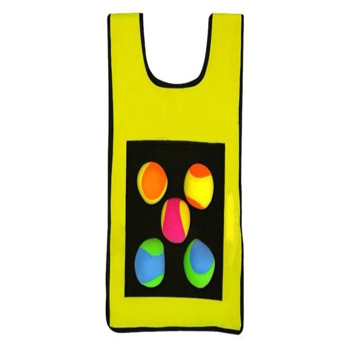 Vesta adeziva galbena pentru copii, Enforose, set cu bile moi lipicioase, activitati in aer liber, dezvoltarea abilitatilor motorii