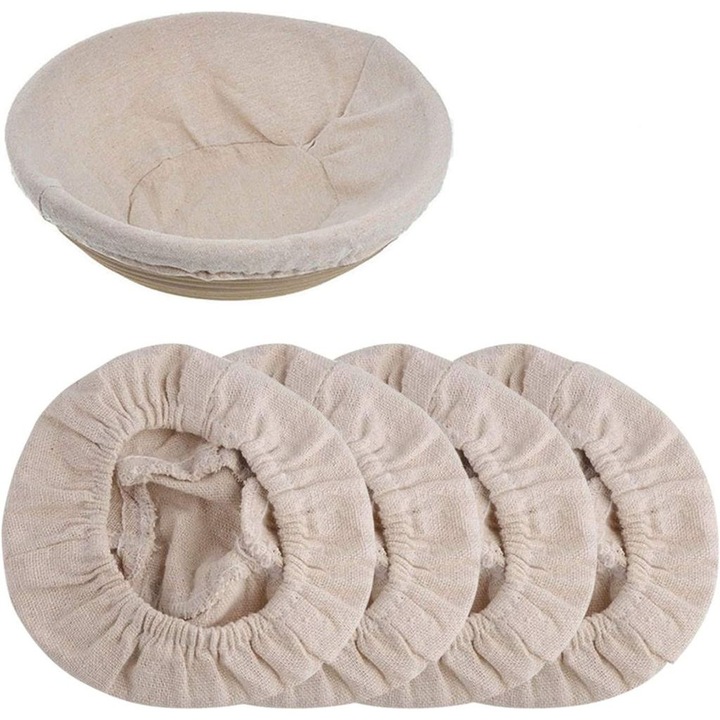 Set 4 insertii rotunde din in pentru cosuri paine 24x9cm bej