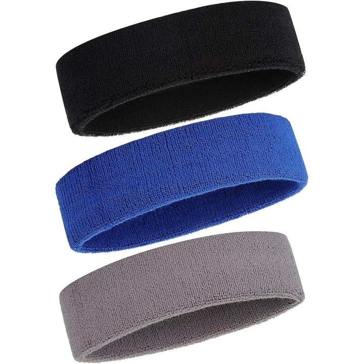 Set 3 bandane sport pentru absorbtia umezelii, Enforose, anti-alunecare, usoara, rezistente la mirosuri, multicolor