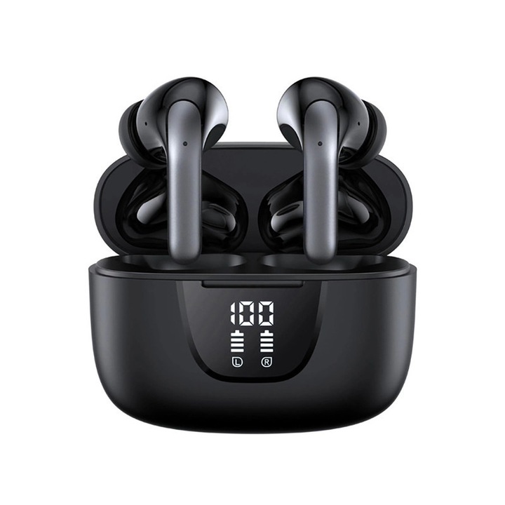 Casti Bluetooth fara fir, autonomie 20 de ore, anulare activa a zgomotului, afisaj digital, compatibilitate universala, 5.3