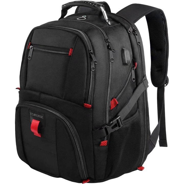 Rucsac pentru laptop de calatorie, design antifurt si prietenos cu TSA, rucsac sigur pentru laptopuri de 17 inchi, complet cu protectie RFID si ventilatie in forma de U, pentru barbati, femei, negru