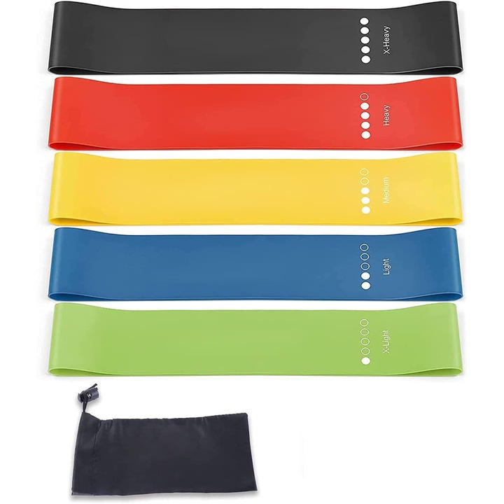 Set benzi elastice, Enforose, material latex natural, 5 niveluri de rezistenta, antrenament complet corp, portabil
