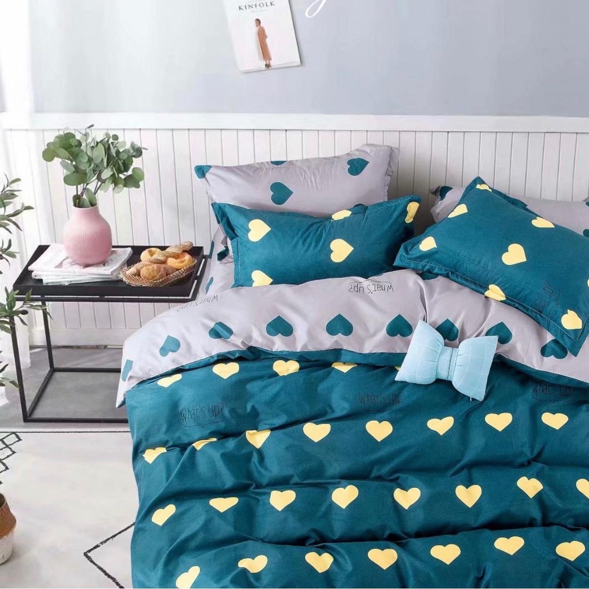 Lenjerie bumbac finet gros 2 persoane, 6 piese, gri, Katia136