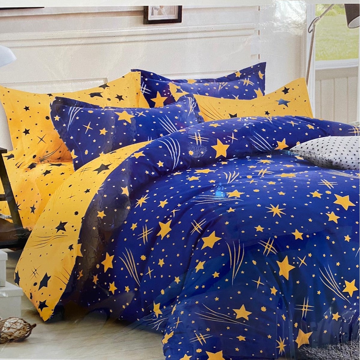 Lenjerie de pat bumbac finet, 2 persoane, 6 piese, albastru, Katia126