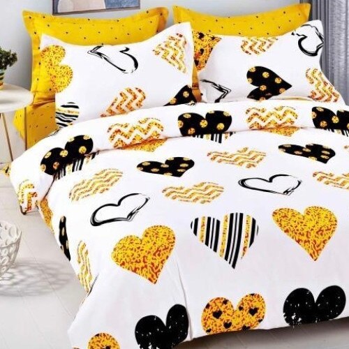 Lenjerie bumbac finet, 2 persoane, 6 piese, galben Katia122