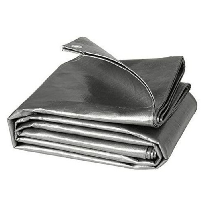 Robusztus többfunkciós ponyva, vízálló nagy teherbírású ponyva alumínium fűzőlyukakkal az egyszerű telepítéshez, mosható, szürke, 2 x 3 m, szakadásálló, szennyeződés elleni védelem, nagy teherbírású