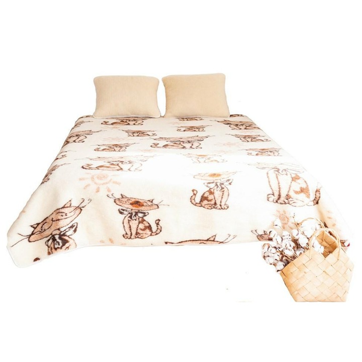 Set lenjerie din lana merinos, Kampol, 1 patura 220x200, 2 perne 50x60, bej si maro