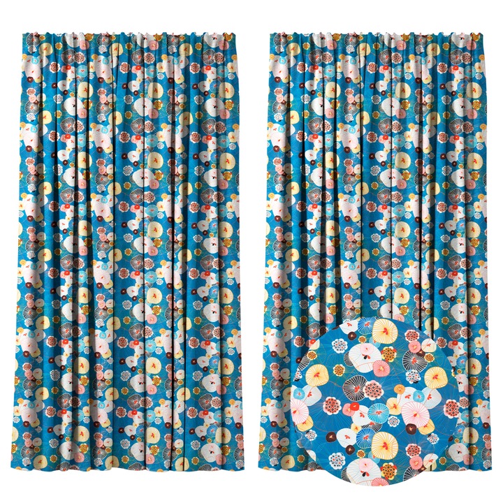 Комплект 2 пердета 160 х 240 см, 60% затъмнение, модерен принт, Kidizi Poppies, многоцветни, завеси за хол или спалня