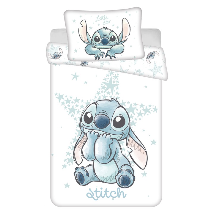 Lenjerie patut Jerry Fabrics, 100x135cm, bumbac, alb-albastru, set 2 piese