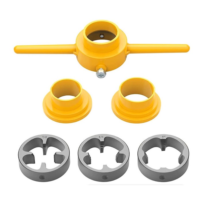 Set de unelte pentru filetat 6 piese, Yakumuz, 1/2", 3/4" si 1" NPT, din plastic PVC