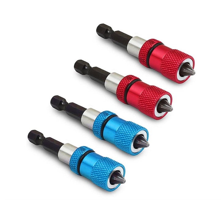 Set 4 bucati suport magnetic pentru biti cu biti Phillips PH2, Yakumuz, 1/4 inch, adancime ajustabila, 60mm, multicolor