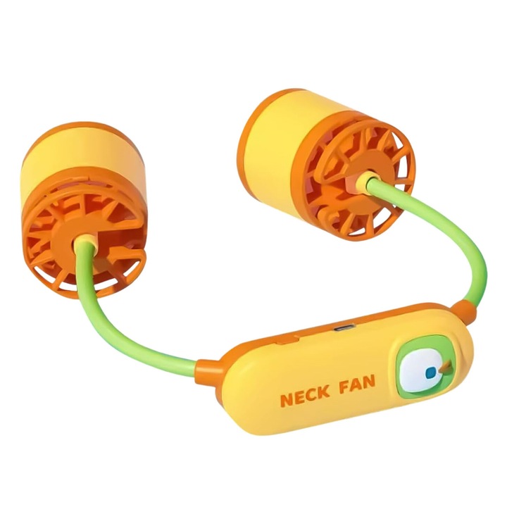 Вентилатор за врат TREXORA, преносим, 3 скорости, зареждане Type-C, 1200mAh, жълт