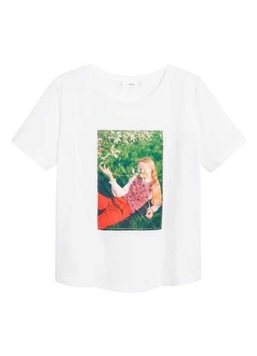 Tricou dama, Mango, Bumbac, Alb, XS INTL