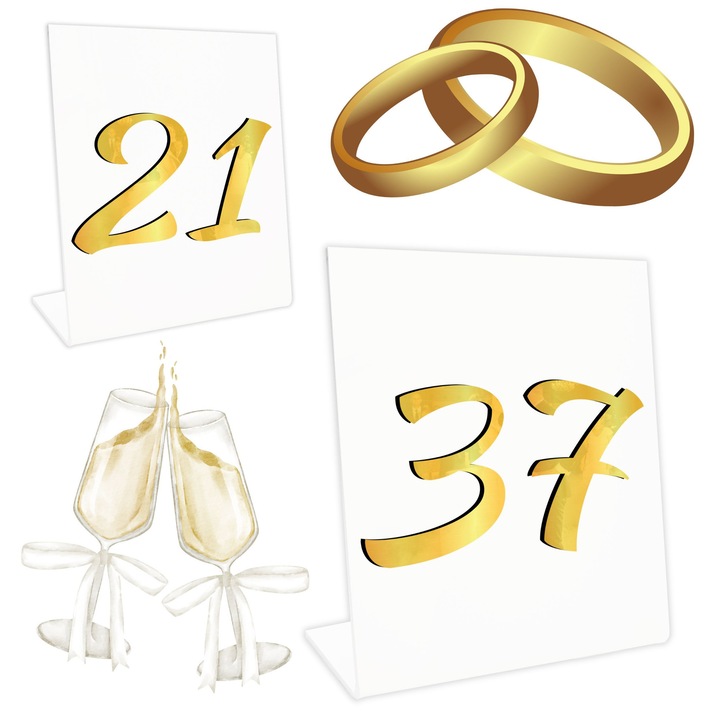 Numar de masa set 5 bucati, DECORTREND, aurie, oglinda, eleganta