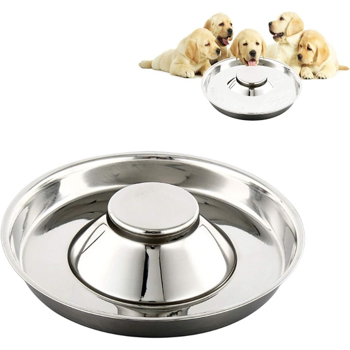 Castroana din otel inoxidabil pentru catei, 26cm, capacitate 1 litru, design prietenos, usor de curatat