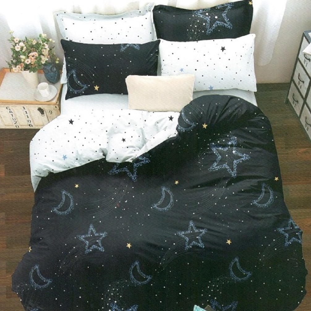 Lenjerie de pat 2 persoane, 4 piese, bumbac satinat model albastru Flora160