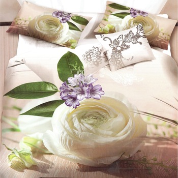 Lenjerie bumbac satinat 3D, 2 persoane, 4 piese, alb JN042 Lenjerie bumbac satinat 3D, 2 persoane, 4 piese, alb JN042