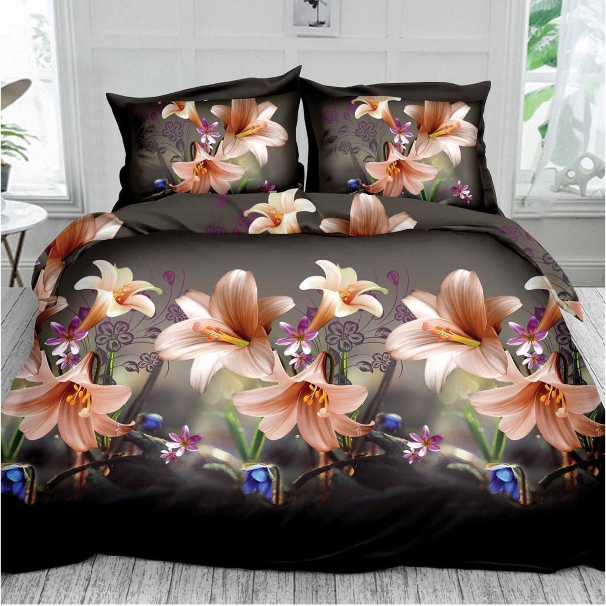 Lenjerie bumbac satinat 3D 2 persoane, 4 piese, orange JN016