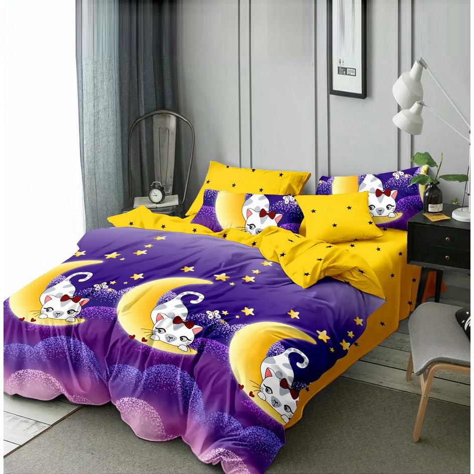 Lenjerie bumbac satinat Bica, 2 persoane, 4 piese, mov JN029