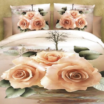 Lenjerie bumbac satinat 3D, 2 persoane, 4 piese, crem JN006 Lenjerie bumbac satinat 3D, 2 persoane, 4 piese, crem JN006