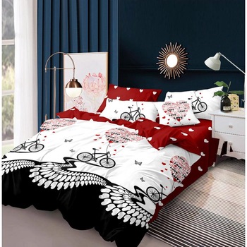 Lenjerie bumbac satinat Bica, 2 persoane, 4 piese, visiniu, JN047 Lenjerie bumbac satinat Bica, 2 persoane, 4 piese, visiniu, JN047