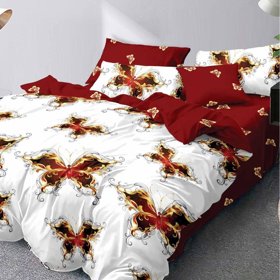Lenjerie bumbac finet gros 2 persoane, 6 piese, visiniu, JN147