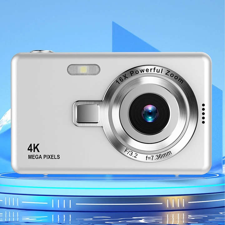 Aparat foto digital portabil 48MP stabilizare electronica argintiu 9.5x5.6x2cm
