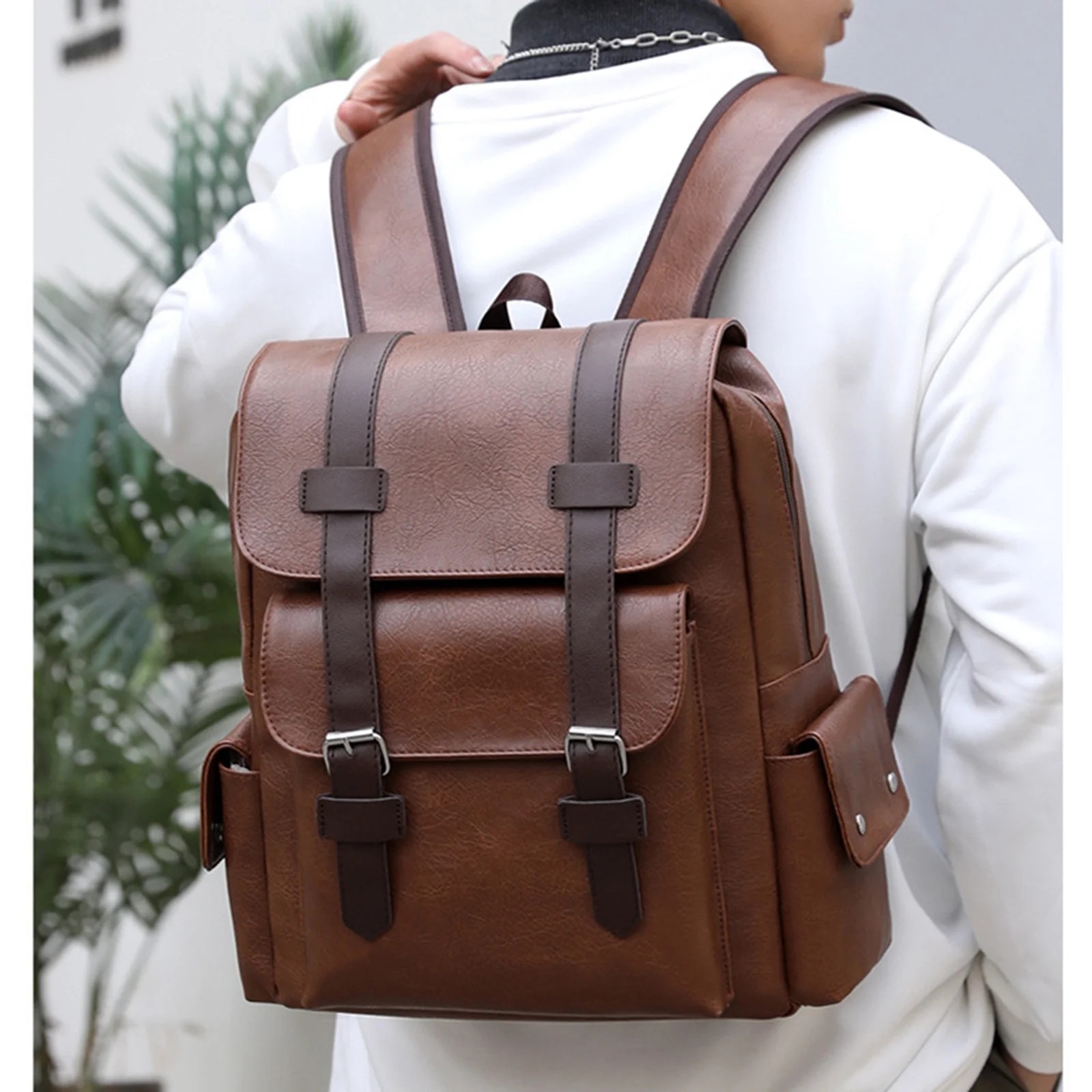Rucsac laptop YANYXR piele maro 15.6 inch 38x33x12cm