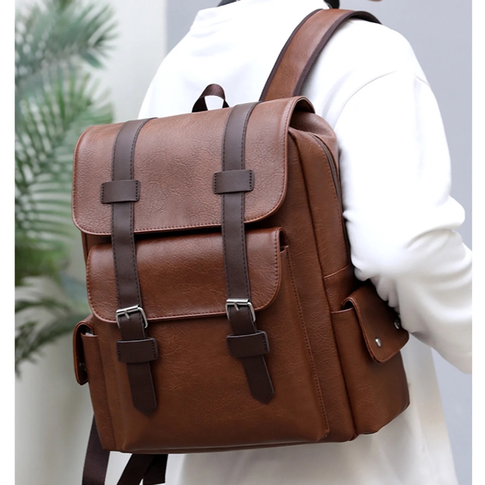 Rucsac laptop YANYXR piele maro 15.6 inch 38x33x12cm