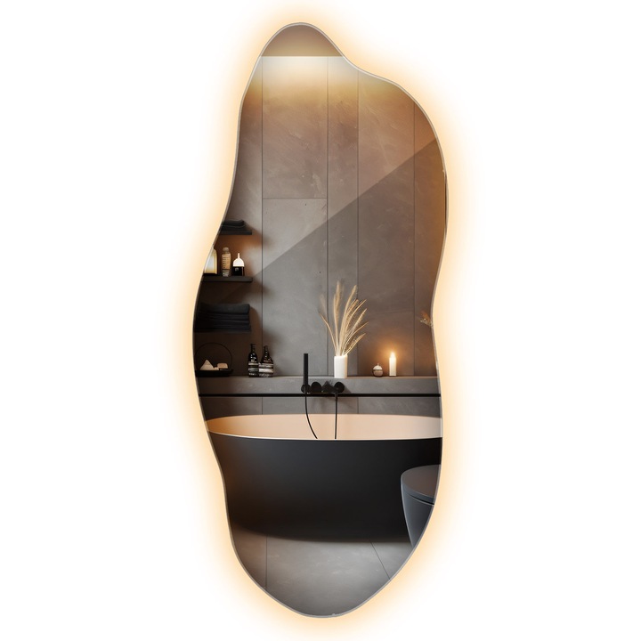 Oglinda LED de baie Decormat, 45x100 cm, forma libera, lumina calda, 010390550282500000000