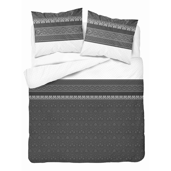 Lenjerie de pat satin 220x200 Grafit cu ornament oriental - model elegant, 100% bumbac - 4823 A - Home Satin 71