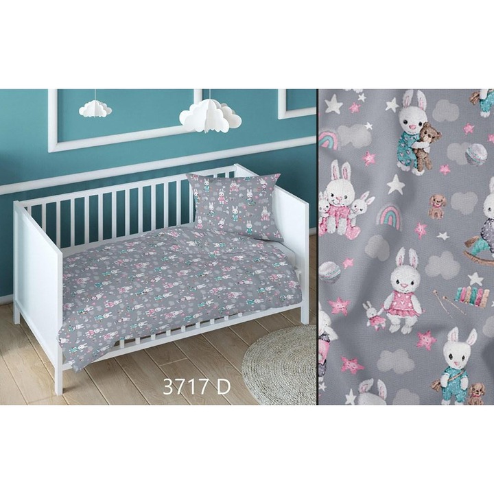 Калъфка за възглавница Karo 40x40см зайци сиво розово, памук, многоцветна, 1 брой