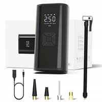Pompa de umflat electrica, 150 PSI, acumulator 6000mAh, afisaj digital LCD, Lanterna LED, Portabila, Manometru digital, Multifunctionala, pentru masina, motocicleta, bicicleta, mingi si inele de inot, Negru, Set complet