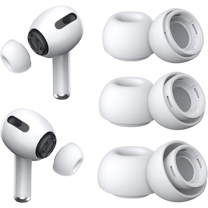Set de dopuri de urechi din silicon pentru AirPods Pro, cu cutie de stocare portabila, alb