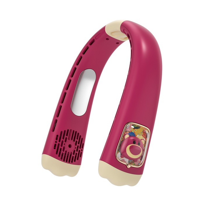 Hordozható nyakventilátor, TREXORA, lapát nélküli, 4000mAh, USB-n újratölthető, 5 sebességfokozat, fukszia