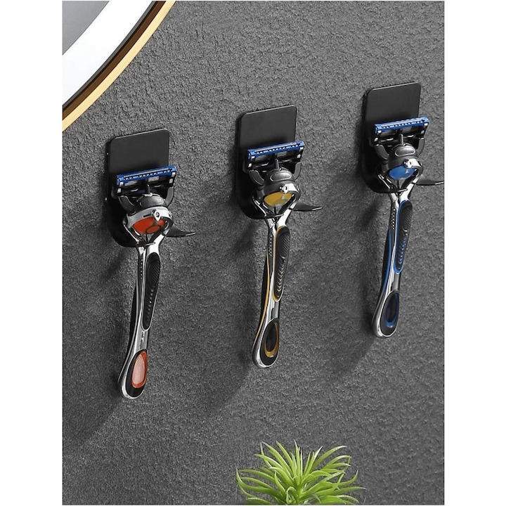 Suport de perete autoadeziv pentru lama de ras, Pronett, inox, 5.6x4.5cm, negru