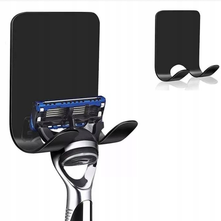 Suport de perete autoadeziv pentru lama de ras, Pronett, inox, 5.6x4.5cm, negru