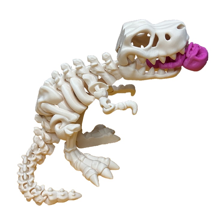 Jucarie Flexibila, Schelet T-Rex cu mini-Ziglut, Dinozauri, Alb Os, 25 cm