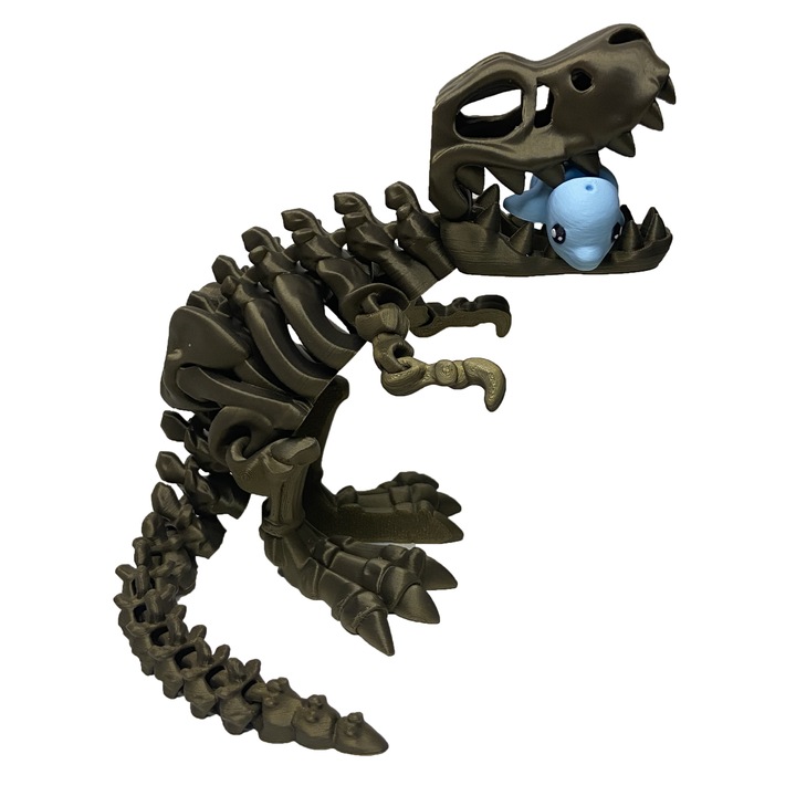 Jucarie Flexibila, Schelet T-Rex cu mini-Ziglut, Dinozauri, Metalic, 25 cm