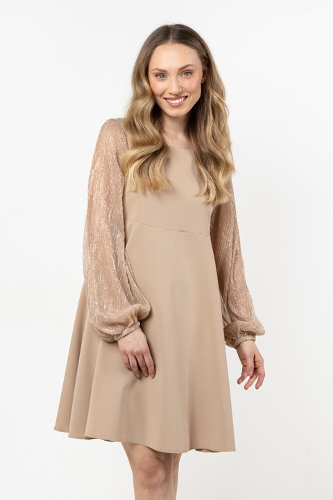 Rochie mini trapez, awama, bej, poliester/elastan